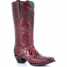 Corral Womens Red Alligator Overlay And Embroidery Boot A3682