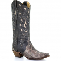 Corral Womens Natural Rattle Snake Inlay And Embroidery Triad Boot A3697