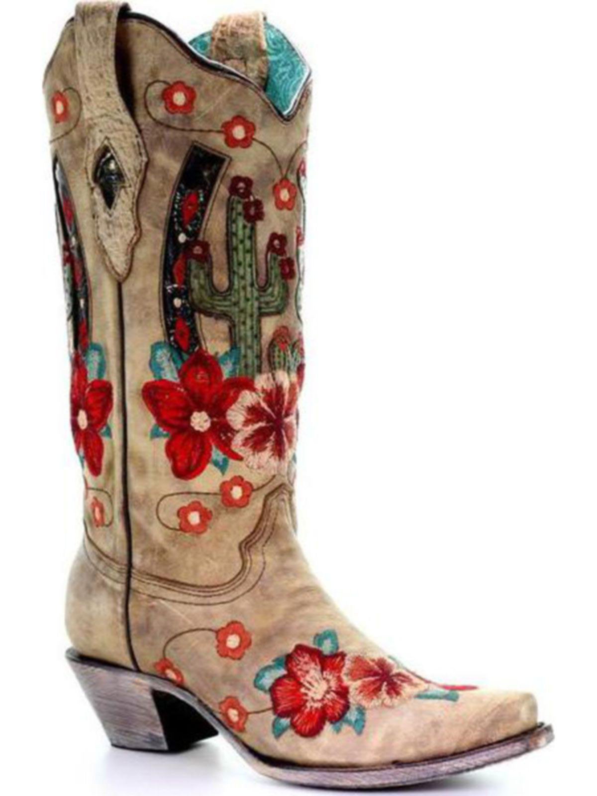 Shop Corral Womens Taupe Cactus Inlay Embroidery Cowgirl Boot A3736