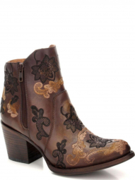 Corral Womens Brown Embroidery Ankle Western Boot C3272