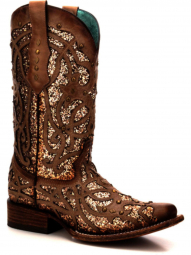 Corral Womens Marsha Orix Glittered Inlay And Studs Square Toe Western Boot C3275