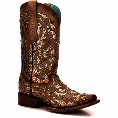 Corral Womens Marsha Orix Glittered Inlay And Studs Square Toe Western Boot C3275