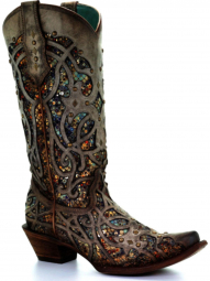 Corral Womens Taupe Inlay And Studs Boot C3409