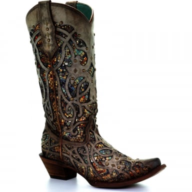 Corral Womens Taupe Inlay And Studs Boot C3409