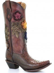 Corral Womens Brown Python Hand Painted And Floral Woven Boot C3411