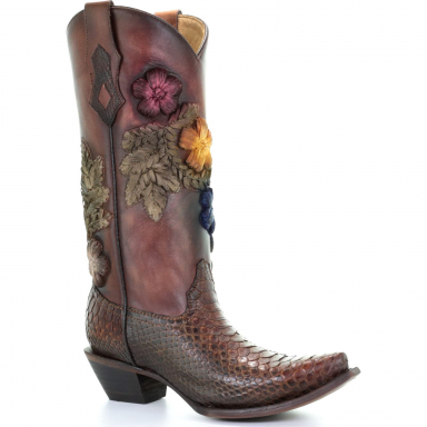 Corral Womens Brown Python Hand Painted And Floral Woven Boot C3411