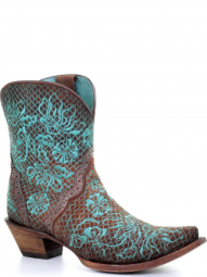 Corral Womens Chocolate Turquoise Embroidery And Studs Ankle Boot C3427