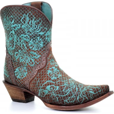 Corral Womens Chocolate Turquoise Embroidery And Studs Ankle Boot C3427