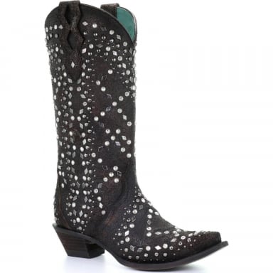 Corral Womens Black Full Studded Pattern Boot C3435