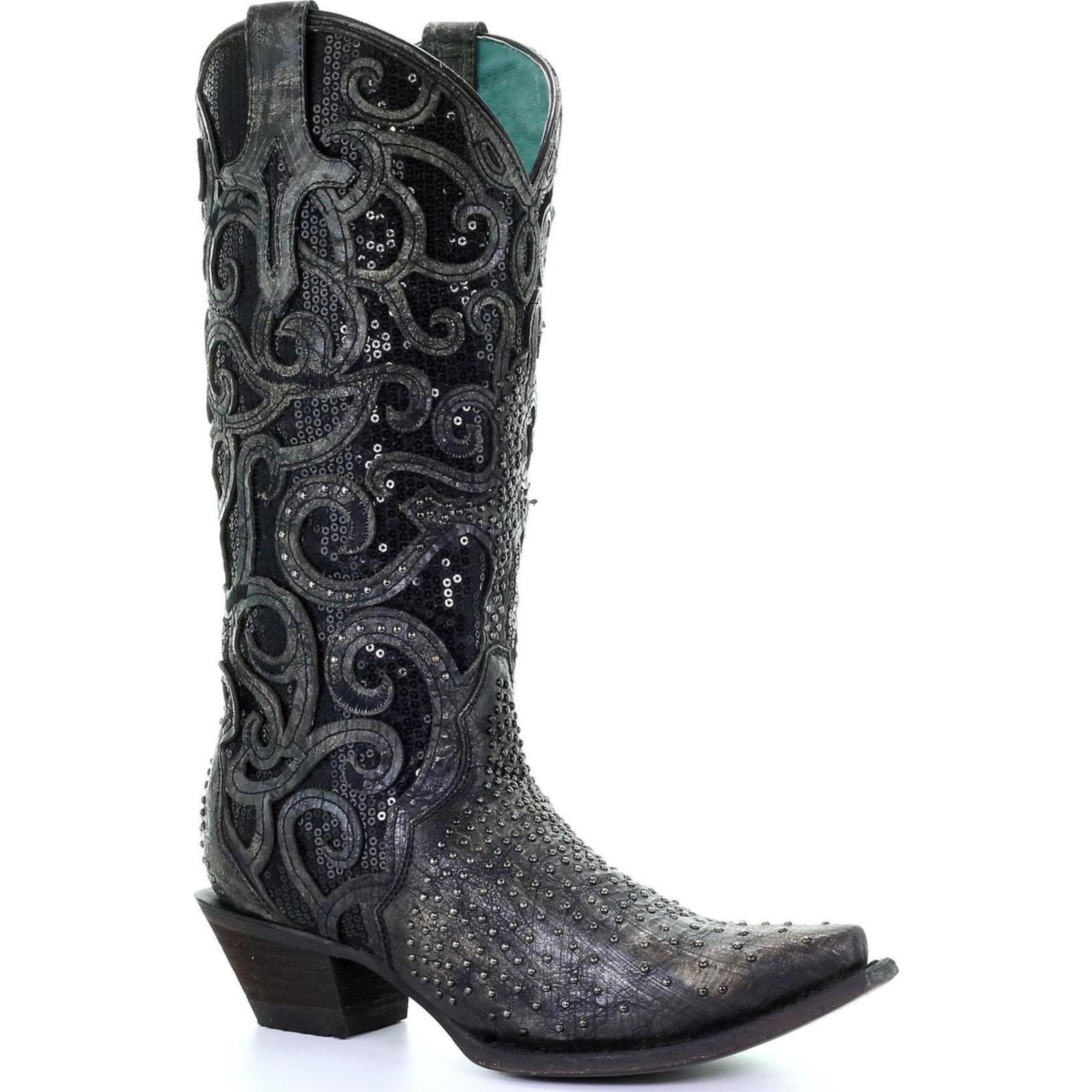 Shop Corral Womens Black Overlay And Full Studs Vamp Boot C3446 | Save ...