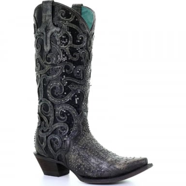 Corral Womens Black Overlay And Full Studs Vamp Boot C3446