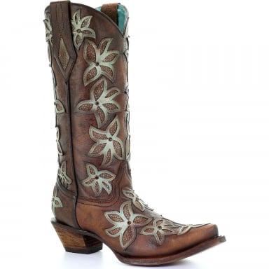 Corral Womens Honey Green Overlay And Crystals Boot C3461