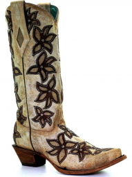 Corral Womens Bone Brown Overlay And Crystals Boot C3462