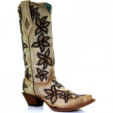 Corral Womens Bone Brown Overlay And Crystals Boot C3462