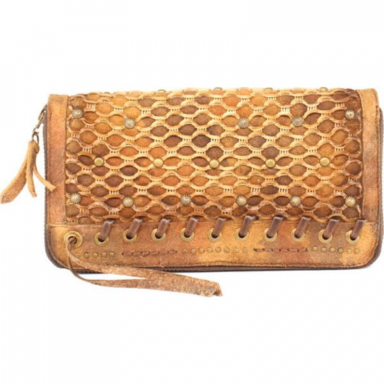 Corral Womens Studs And Woven Camel Chocolate Wallet D1151