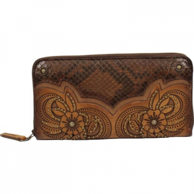 Corral Womens Laser And Cutout And Studs Tobacco Phyton Wallet D1156