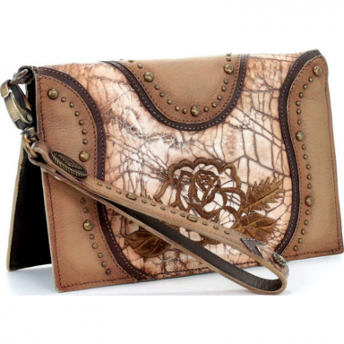 Corral Womens Taupe Embroidered Rose And Studs Wallet D1186