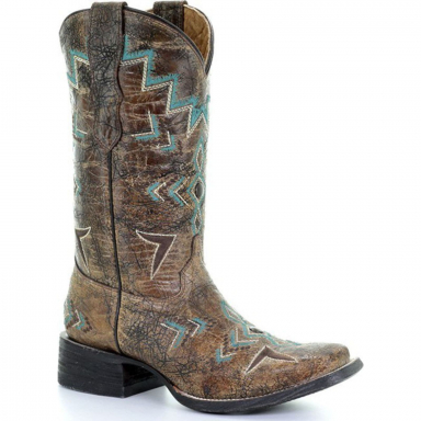 Corral Teen Carla Bronze Turquoise Square Toe Western Boot E1052