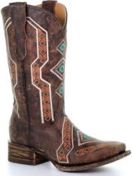 Corral Teen Honey Embroidery Square Toe Western Boot E1308