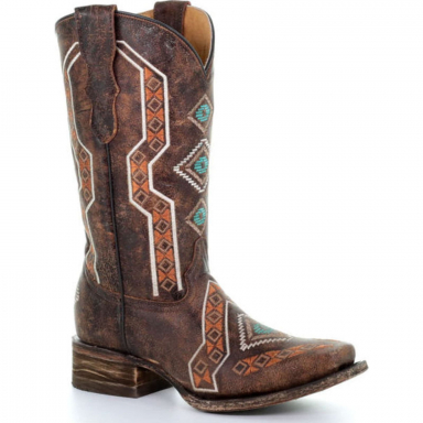 Corral Teen Honey Embroidery Square Toe Western Boot E1308