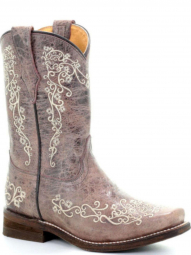 Corral Kids Brown Embroidery Square Toe Cowgirl Boot E1315