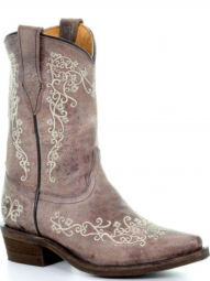 Corral Kids Brown Crater Bone Embroidery Cowgirl Boot E1360