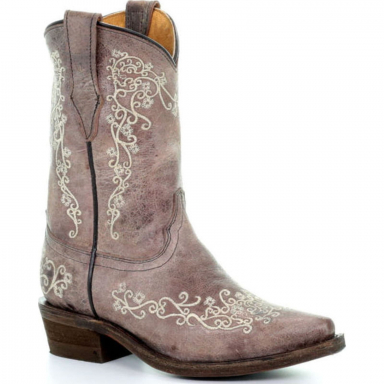 Corral Kids Brown Crater Bone Embroidery Cowgirl Boot E1360