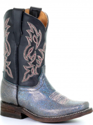 Corral Kids Blue Embroidery Square Toe Cowgirl Boot E1468