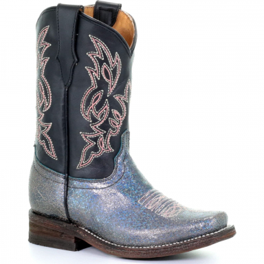 Corral Kids Blue Embroidery Square Toe Cowgirl Boot E1468