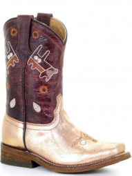 Corral Kids Golden Embroidery Square Toe Cowgirl Boot E1472