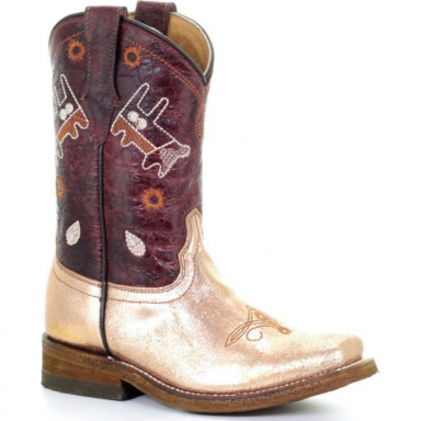 Corral Kids Golden Embroidery Square Toe Cowgirl Boot E1472