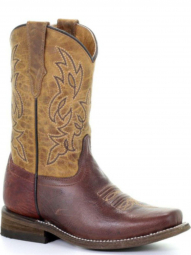 Corral Kids Brown Honey Embroidery Square Toe Tyson Selection Cowgirl Boot E1475