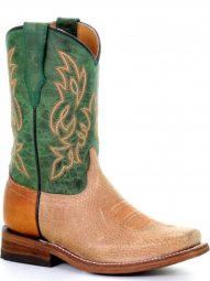 Corral Kids Honey Green Embroidery Square Toe Tyson Selection Cowgirl Boot E1476