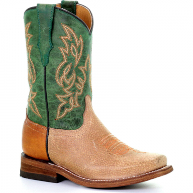 Corral Kids Honey Green Embroidery Square Toe Tyson Selection Cowgirl Boot E1476