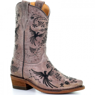 Corral Kids Golden Birds Embroidery Cowgirl Boot E1491