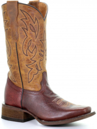 Corral Teen Brown Honey Embroidery Square Toe Tyson Selection Boot T0014