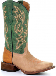 Corral Teen Hone Green Embroidery Square Toe Tyson Selection Boot T0015