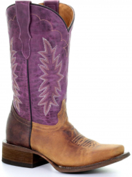 Corral Teen Brown Purple Embroidery Square Toe Tyson Selection Boot T0017