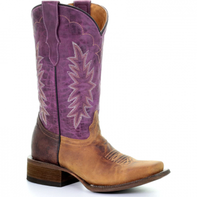 Corral Teen Brown Purple Embroidery Square Toe Tyson Selection Boot T0017