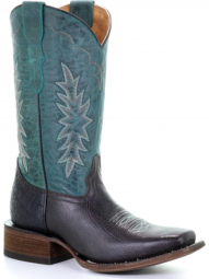 Corral Teen Chocolate Blue Embroidery Square Toe Tyson Selection Boot T0018