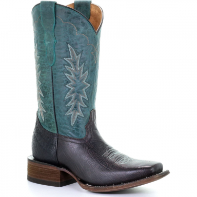 Corral Teen Chocolate Blue Embroidery Square Toe Tyson Selection Boot T0018