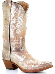 Corral Teen Golden Floral Embroidery And Studs Boot T0019