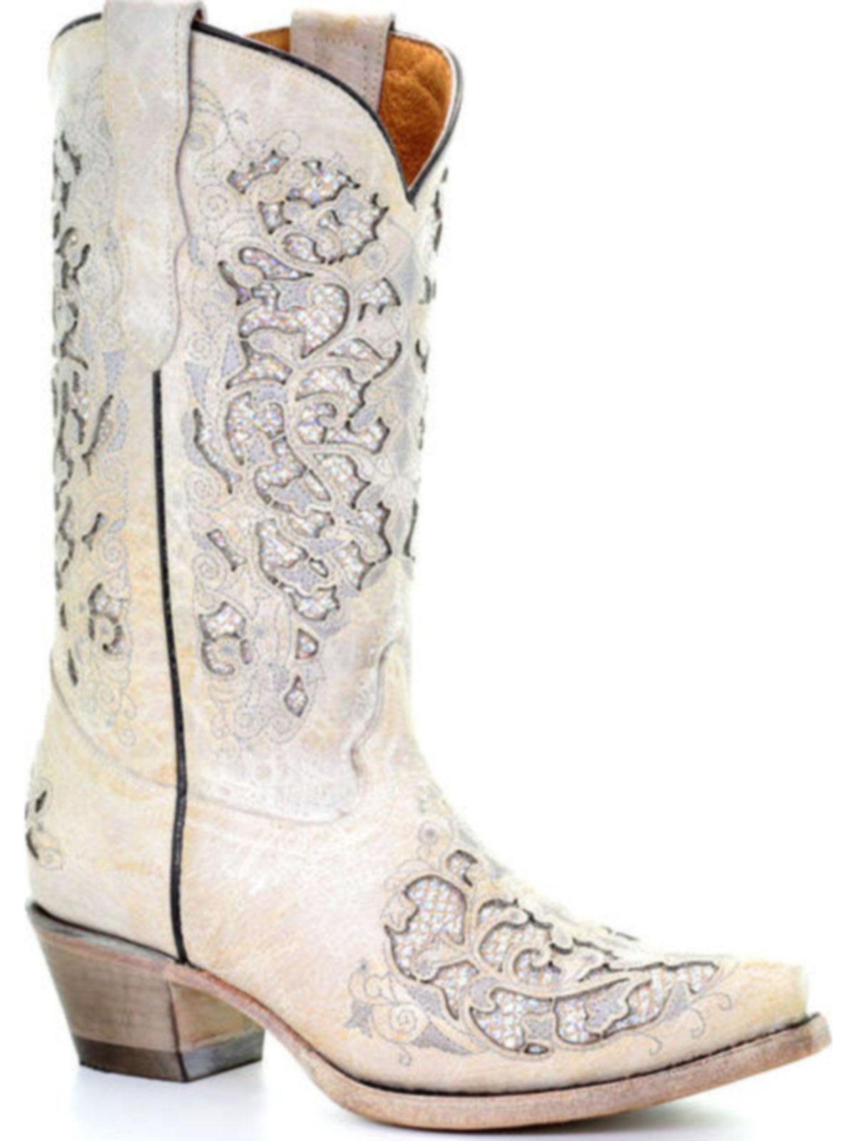 Shop Corral Teen White Glitter Inlay And Embroidery Boot T0021 | Save ...