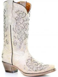 Corral Teen White Glitter Inlay And Embroidery Boot T0021
