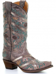 Corral Teen Brown Floral Embroidery Boot T0027
