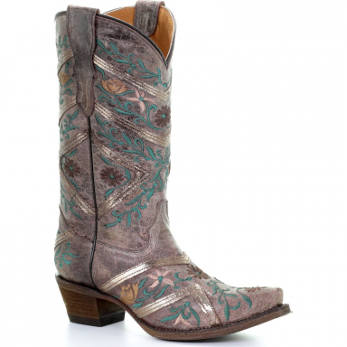 Corral Teen Brown Floral Embroidery Boot T0027