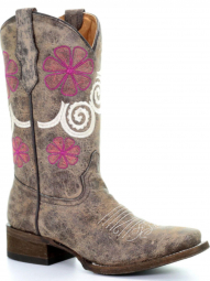 Corral Teen Brown Floral Embroidery Boot T0035