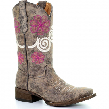 Corral Teen Brown Floral Embroidery Boot T0035