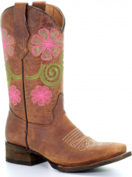 Corral Teen Straw Floral Embroidery Boot T0036