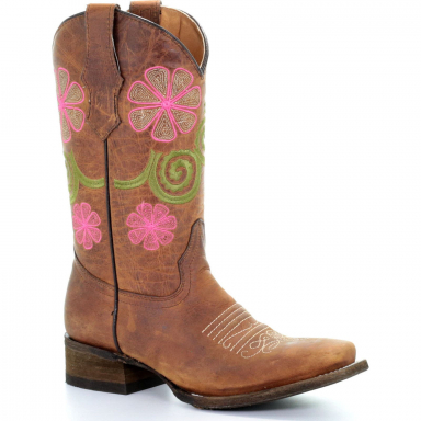 Corral Teen Straw Floral Embroidery Boot T0036